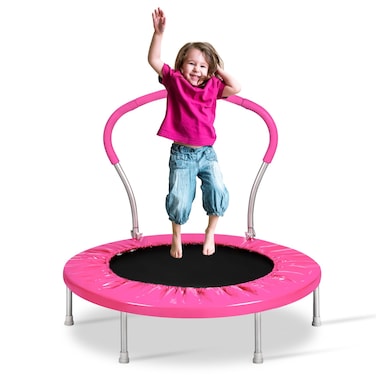 Lyromix 36 Inch Mini Trampoline for Kids, Indoor Toddler Rebounder Trampoline with Handle, Pink