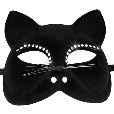 Skeleteen Venetian Black Cat Mask - Masquerade Costume Half Face Eye Mask For Kids And Adults