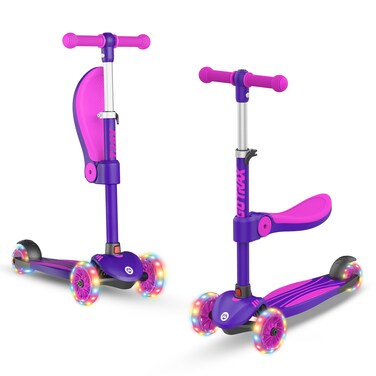 Gotrax KS3 Kids Kick Scooter, LED Lighted Wheels, Adjustable Height Handlebars and Removable Seat, Lean-to-Steer &amp; Widen Anti-Slip Deck, 3 Wheel Scooter for kids Ages 2-8 and up to 100 Lbs (Purple)