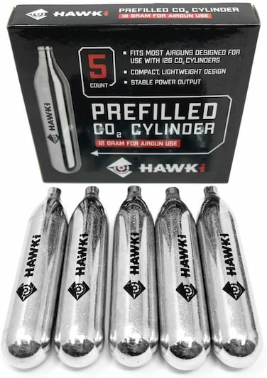 Hawki CO2 12 gram Cartridges for Air Guns/Airsoft Pistols/Paintball Gun (5 Pack)
