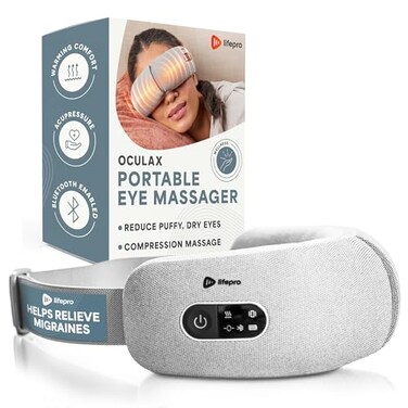 LifePro Portable Eye Massager with Heat &amp; Vibration - FSA/HSA Eligible Rechargeable Heated Migraine Mask with Bluetooth Music - 4 Soothing Modes for Compression Massage to Help Reduce Puffy &amp; Dry Eyes