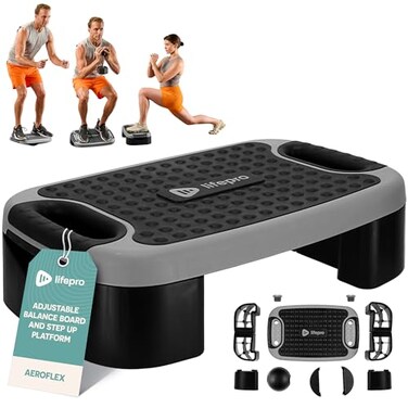 Lifepro 4-in-1 Aerobic Balance Board and Step Up Exercise Platform - Adjustable Multifunctional Slant Board for Home Workouts, Non-Slip Stepper Design