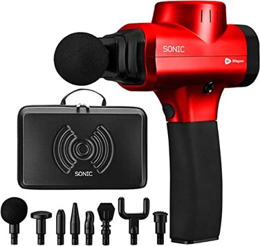 LifePro Sonic Handheld Percussion Massage Gun - Deep Tissue Massager for Sore Muscle and Stiffness - Red Massage Gun