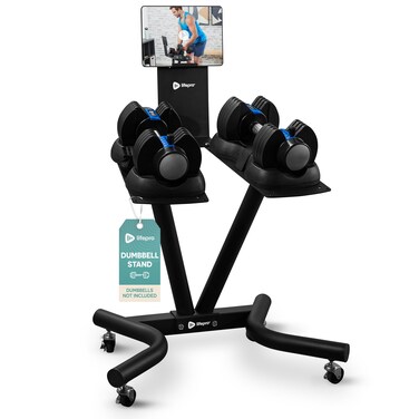 Lifepro Adjustable Dumbbell Stand Rack - Compatible with PowerFlow Plus, PowerUp Plus, and for More Brands- Phone Holder, featured Castors - Home Gym Storage and Convenient Strength Training