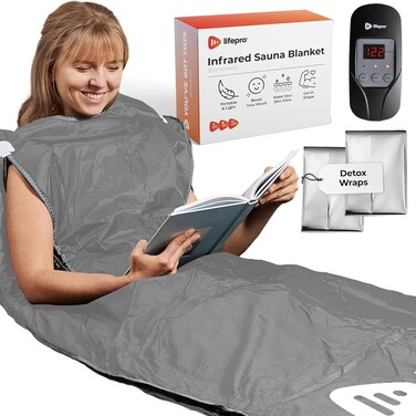 LifePro Sauna Blanket with Remote New Features - Portable Far Infrared Sauna for Home Detox Calm Your Body and Mind in Dark Gray Color - Sauna with 4 Disposable Sauna Wraps