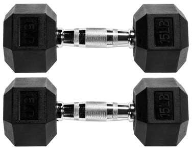 Fitvids Rubber Encased Hex Dumbbell, 15LB, Pair