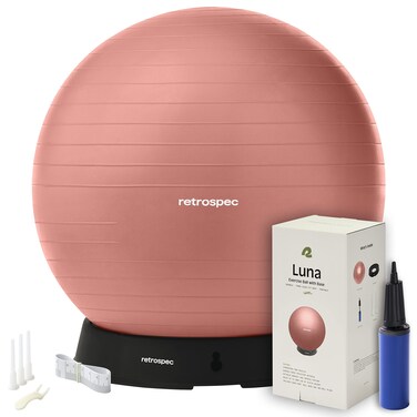 Retrospec Luna Exercise Ball - 55, 65, or 75cm Yoga Ball for Workouts, Stability, Pregnancy - Swish Balance Ball w/Pump &amp; Base for Office &amp; Home Gym