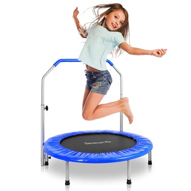 SereneLife 36" Mini Foldable Toddler Trampoline with Handle Bar, Rebounder Trampoline for Kids, Indoor/Garden Fitness &amp; Play, Exercise Fun, Supports 220 lbs, Deep Blue