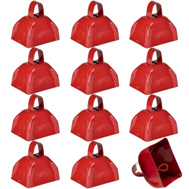Metal Cowbells - 12 Pack, 3 Inch Red Cow Bells for Sporting Events, Cheering, Spirit, Loud Cow Bell Ideal Hand Percussion Cowbells Noise Makers for Sporting Events, Football Games, and Celebrations
