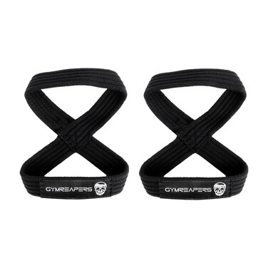 Figure 8 Lifting Straps For Deadlift, Powerlifting, Strongman, &amp; Cross Training (Black, Medium)