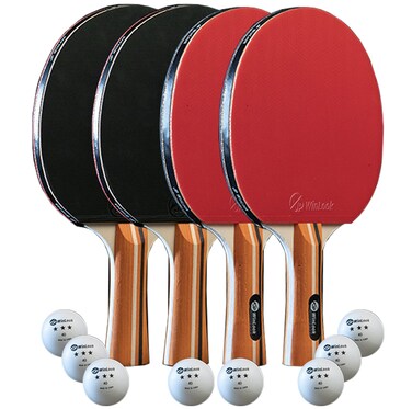 JP WinLook Ping Pong Paddle Set - Four Professional Table Tennis Paddles, Eight Balls, and A Case for Indoor &amp; Outdoor Play - Premium Ping Pong Racket Set for All Players