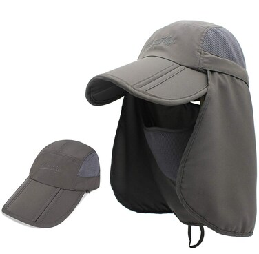PanPacSight Fishing Hat with Face Cover Neck Solar Protection Cap UPF 50+ for Men and Women, Dark Gray