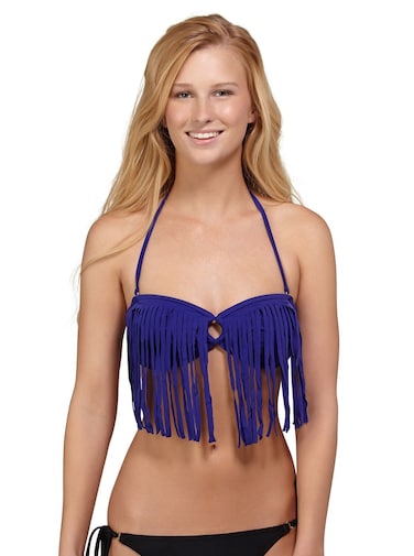 Roxy Surf Essentials Fringe Bandeau Bikini Top - Women's Deep Blue, M