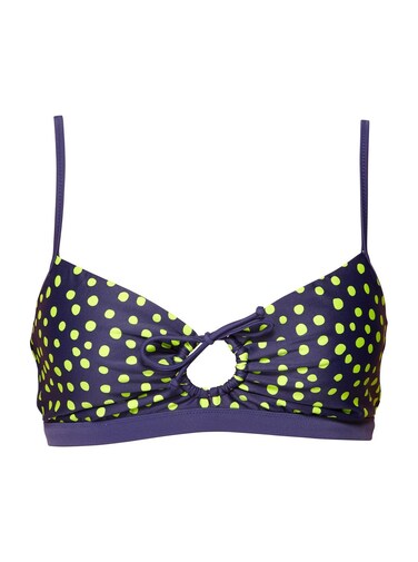 Roxy Outdoor Fitness White Wash Bikini Top - Women's Indigo Dot Print, S