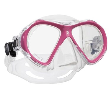 SCUBAPRO Spectra Mini Scuba Mask with Ultra Clear Dual Lens and EZ Equalize Nose Pocket for Small Divers, Clear/Pink