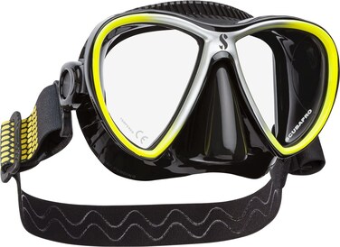 SCUBAPRO Synergy Twin Trufit Scuba Mask with Dual Lens and Comfort Strap for Diving, Black/Yellow/Silver