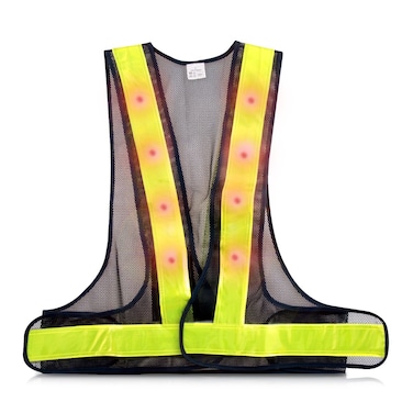kwmobile LED Light Safety Vest - High Visibility Waistcoat Traffic Outdoor Night Warning Reflector Clothing Reflective