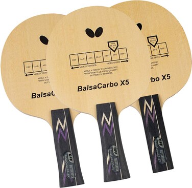 Butterfly Balsa Carbo X5 Table Tennis Blade - Balsa Wood Blade with 2 Carbon Plies - Offensive Attacking Blade - Professional Table Tennis Blade - Available in an, FL, and ST Handle Styles