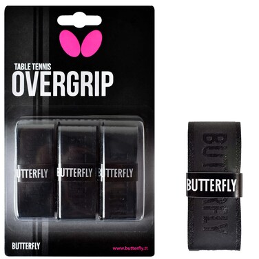 Butterfly Table Tennis/Ping Pong Paddle Overgrip Soft Tapes - Enhances The Feeling of The Handle - Maximum Sweat Absorption and Non-Slip Profile - Quantity: 3 Pieces (Black/Grey)