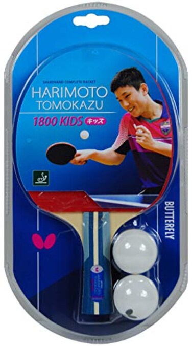 Butterfly Harimoto Tomokazu 1800 Kids Shakehand Table Tennis Racket   Japan Series   Good Speed and Spin with Superb Control   Recommended for Beginning Level Players, red/Black