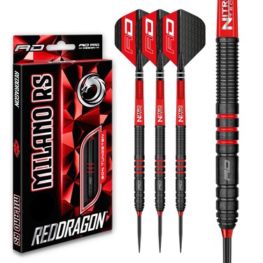 Red Dragon Milano RS: 23g - 90% Tungsten Steel Darts with Flights and Stems