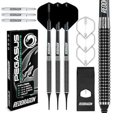 RED DRAGON Pegasus Soft TIP Darts Set - 20 Gram - Black Stems and Black Flights