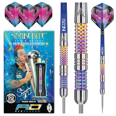 RED DRAGON Peter Wright Snakebite Rainbow Mamba: 22g Tungsten Darts Set with Flights and Stems