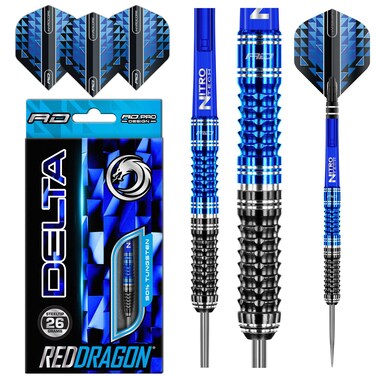 Red Dragon Delta 2: 26g - 90% Tungsten Steel Darts with Flights, Shafts
