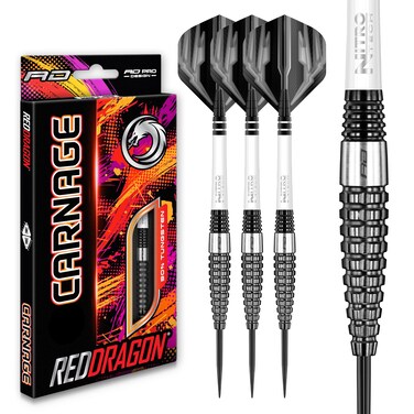 Red Dragon Carnage 3: 25g - 90% Tungsten Steel Darts with Flights, Shafts,