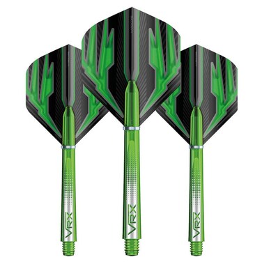 Red Dragon Darts Flight &amp; Shaft Combo Green - 4 Sets of Standard Flights and 4 Sets of Medium VRX Shafts Per Pack