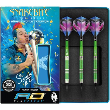 RED DRAGON Peter Wright Snakebite Mamba 20g Barrel, 22g Full Weight Softip Tungsten Darts with Flights &amp; Stems