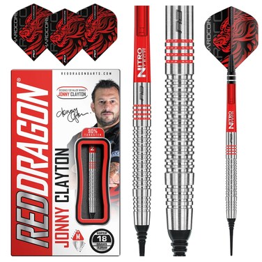 RED DRAGON Jonny Clayton 18g Barrel, 20g Full Weight Softip Tungsten Darts with Flights &amp; Stems