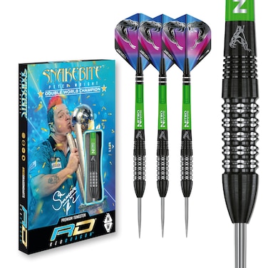 RED DRAGON Peter Wright Snakebite Black Strike: 26g Tungsten Darts Set with Flights and Stems