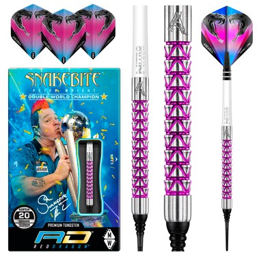 RED DRAGON Peter Wright Snakebite Vyper 18g Barrel, 20g Full Weight Softip Tungsten Darts with Flights &amp; Stems