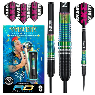 RED DRAGON Peter Wright Snakebite World Champion Torpedo SE 23 Gram Professional Darts Set Including Flights and Shafts (Stems)