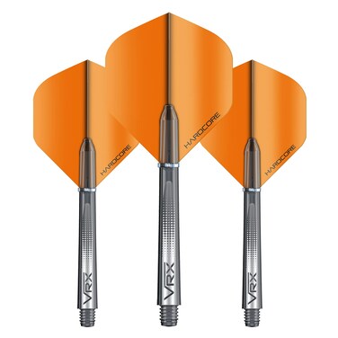 RED DRAGON Dart Flights and Shafts (Stems) Combo Set - Orange Hardcore Flights and VRX Black Shafts