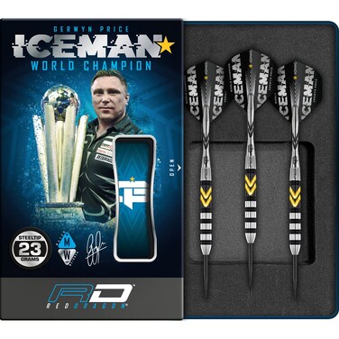 RED DRAGON Gerwyn Price Iceman Thunder Special Edition 23 gram Tungsten Darts Set with Flights and Shafts (Stems)