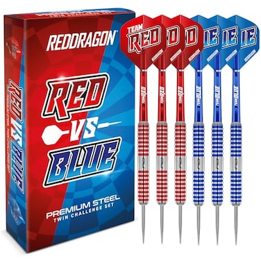 RED DRAGON Team Red v Team Blue 20 Gram Steel Professional Steel Darts Set with Flights and Shafts (Stems)