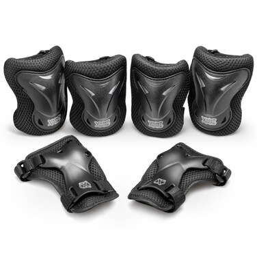 Xootz Kids Pad Set, 6-Piece Knee, Elbow and Wrist Protection Set, for Skateboarding, Scooter and Skating, Ages 3-14 Years, Black
