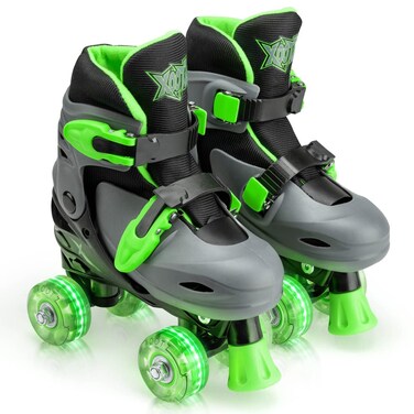 Xootz Roller Skates, Kids Adjustable Quad Skates for Beginners, with Light Up LED Wheels, Multiple Colours and Sizes, Ages 5+