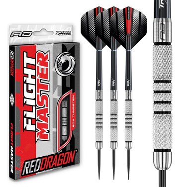 RED DRAGON Valiant: 23g Flightmaster - Tungsten Steeltip Darts Set with Flights and Stems