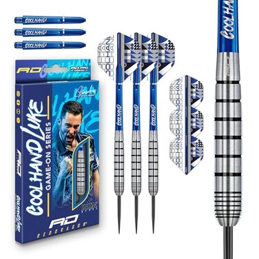 RED DRAGON Luke Coolhand Humphries Game On Series 20g Steeltip Darts Set with Dart Flights and Dart Shafts (Stems)