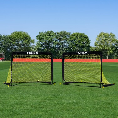 FORZA Square Flash Pop-Up Soccer Goal   4ft x 3ft Portable Pop Up Soccer Nets with Carry Bag &amp; Ground Stakes [Single or Pair]