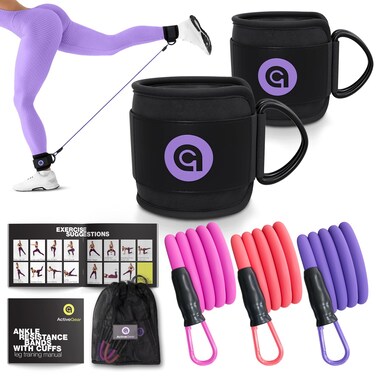 ActiveGear Ankle Resistance Bands with Cuffs - Ideal for Glutes, Legs &amp; Core Workouts, Kickback Ankle Strap Set for Home Workout Equipment &amp; Gym Fitness - Purple