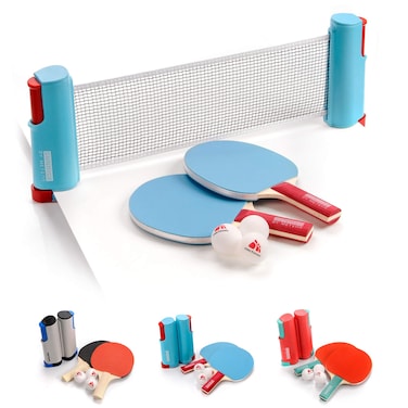 Table Tennis Set 67" Instant Retractable Ping Pong Rack Net 2 Bats Allround Training Rackets Paddles 3 Balls
