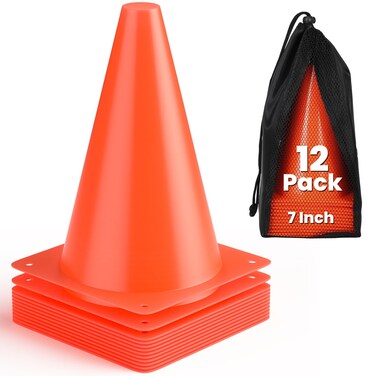 GHB 7 Inch Soccer Cones 12 Pack Disc Soccer Sport Cones Training Field Marker Agility Cones for Traffic, Basketball, Coaching, Practice Equipment Includes Cone Drills Guide