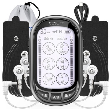 Dual Channel TENS EMS Unit 24 Modes 36 Levels, Upgraded Large Screen Intensity Muscle Stimulator for Back Neck Shoulder Pain Relief, Rechargeable Electric Pulse Massager TENS Machine with 10 Pads