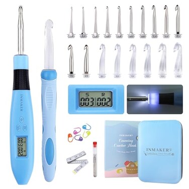INMAKER Light up Crochet Hooks Ergonomic Soft Grip, Large Counting Crochet Hook Set Digital, Lighted Crochet Needles Kit with Case