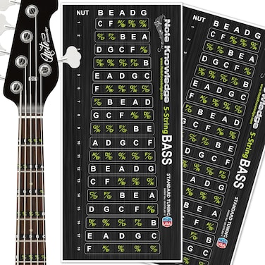 5 String Bass Guitar Fretboard Note Map Decals/Stickers