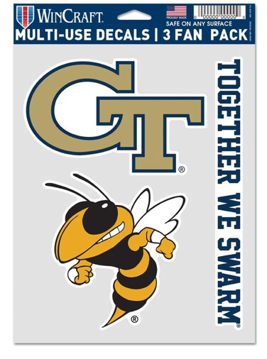 WinCraft Georgia Tech University Yellowjackets Decal Multi Use Fan 3 Pack - 7.75" x 5.5" Inch Sheet